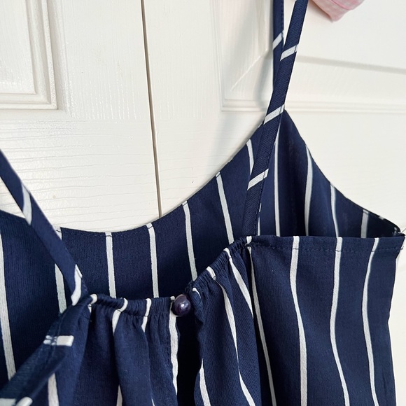Nautical Navy/White Striped Spaghetti Strap Tie Back Crop Top - Picture 6 of 10